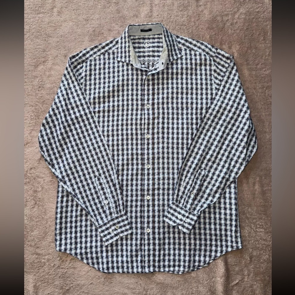 Bugatchi Uomo Mens Plaid Shirt Classic Fit Flip Cuff‎ Long Sleeve Size Large